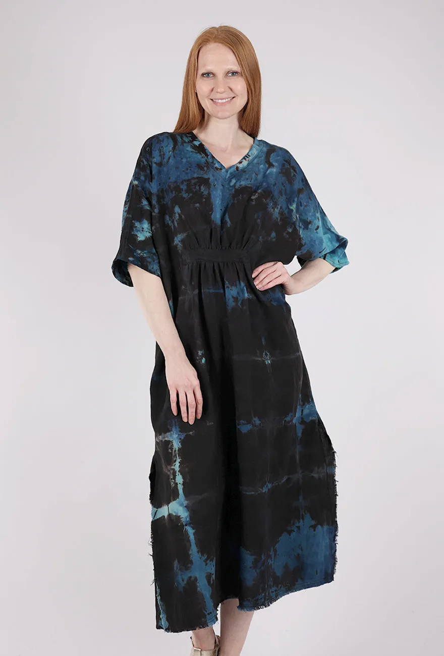 Linen Caftan, Black/Turq Clean Edge Vibrant evening gown