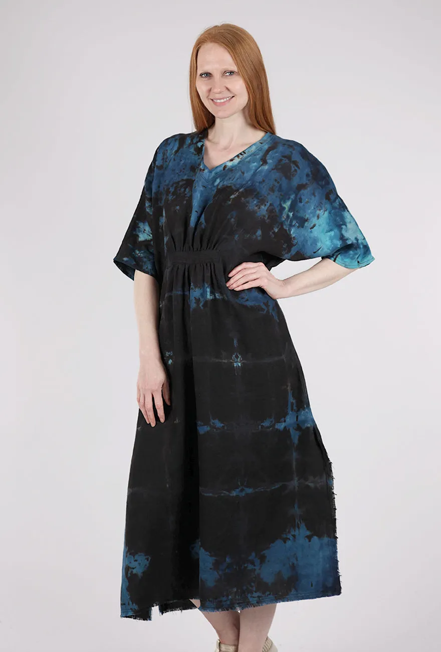 Linen Caftan, Black/Turq Comfy Wear