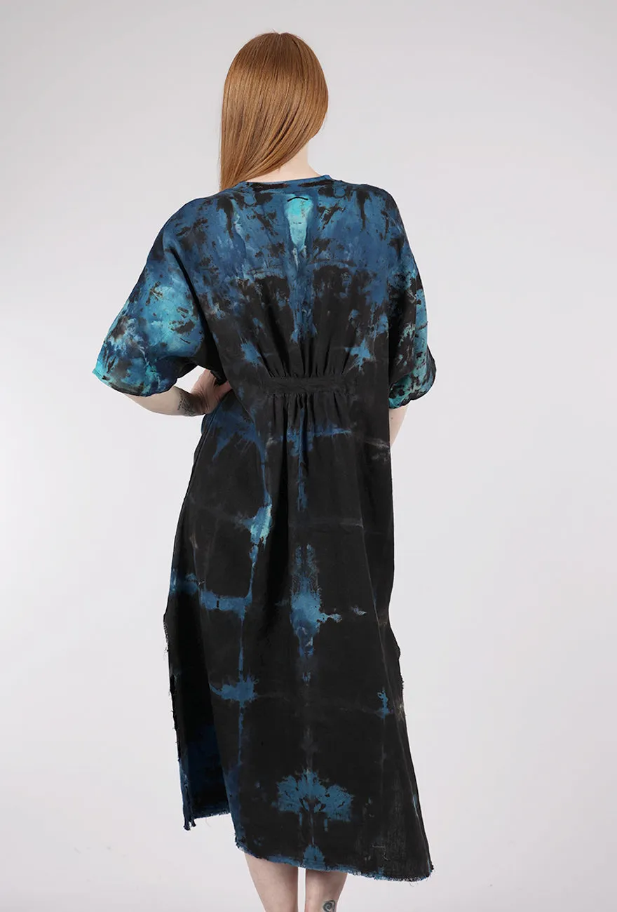 Linen Caftan, Black/Turq Comfy Wear