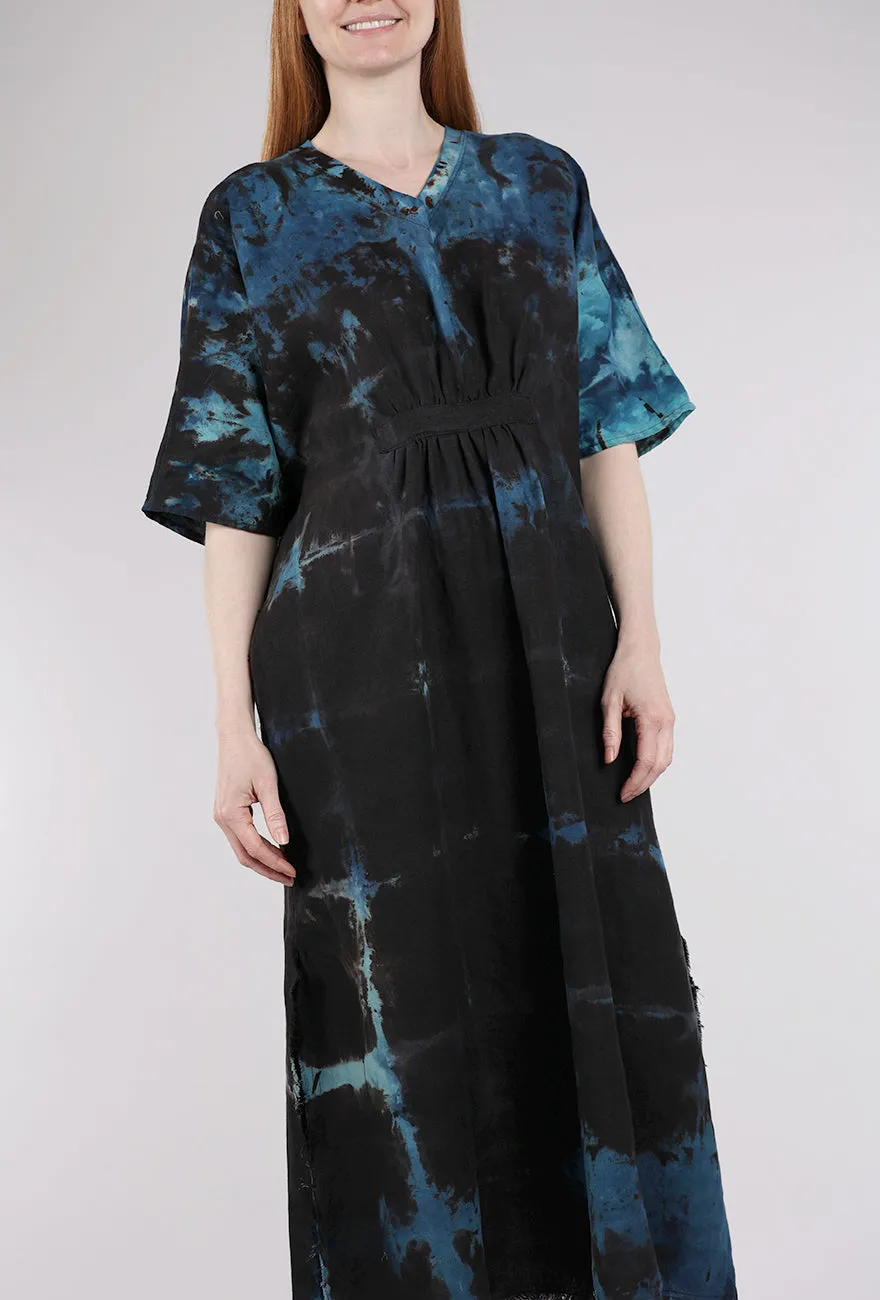 Linen Caftan, Black/Turq Comfy Wear
