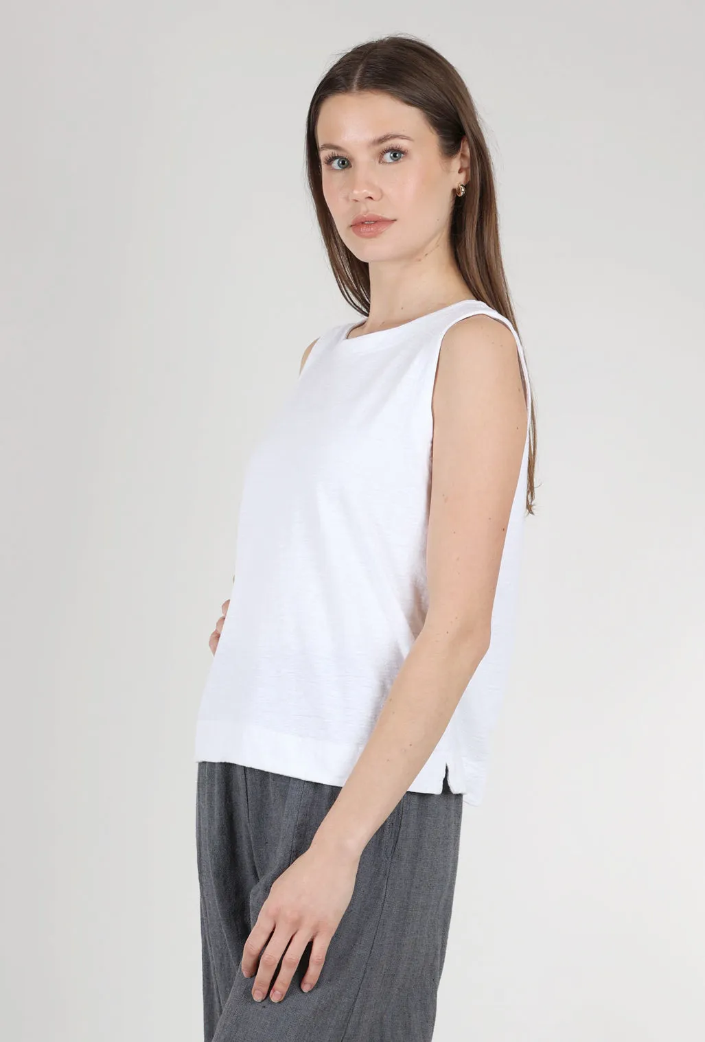 Linen-Cotton Jersey Shell, White Comfy Style