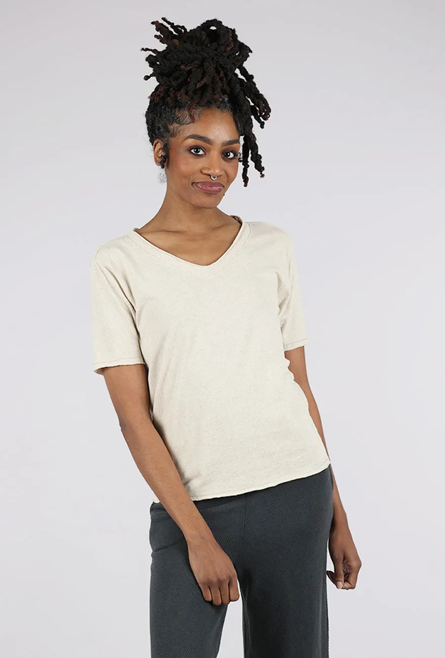 Linen Knit S/S Vee Tee, Oatmeal Leisure Casual Leisure Style