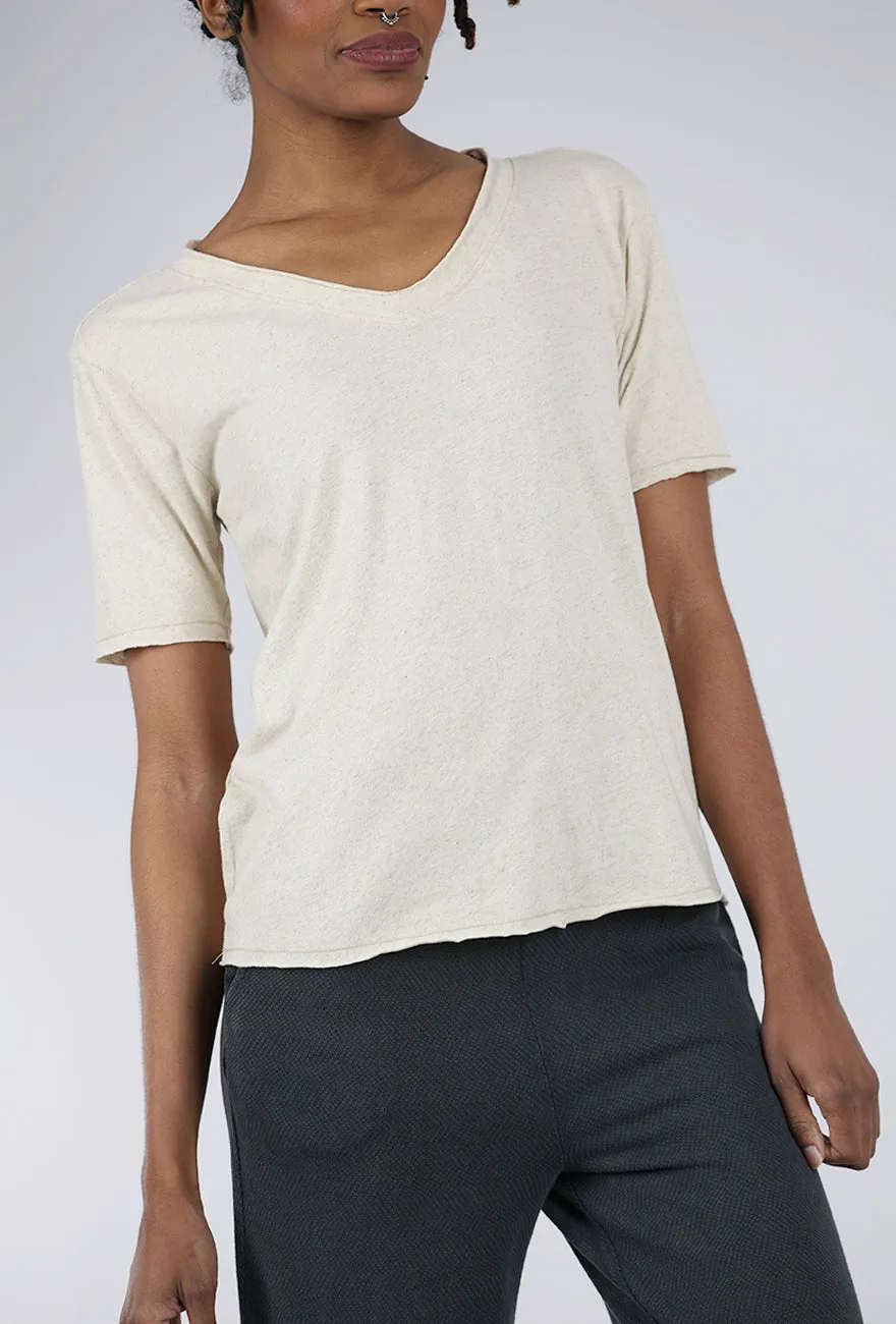 Linen Knit S/S Vee Tee, Oatmeal Curvy Fit