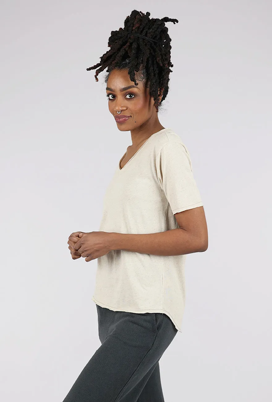 Linen Knit S/S Vee Tee, Oatmeal Curvy Fit