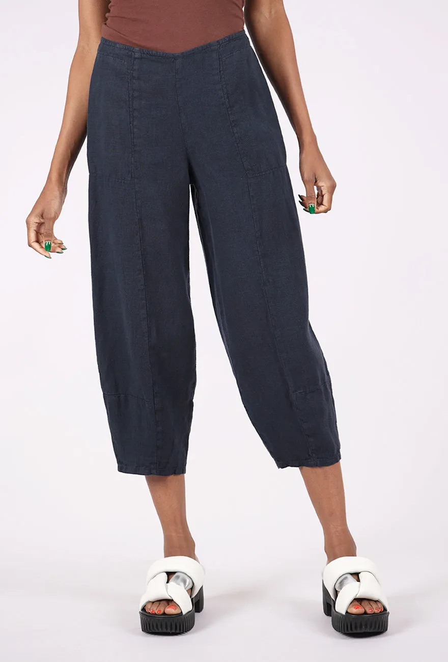 High-waisted fit Linen Lantern Crop Pant, Ink