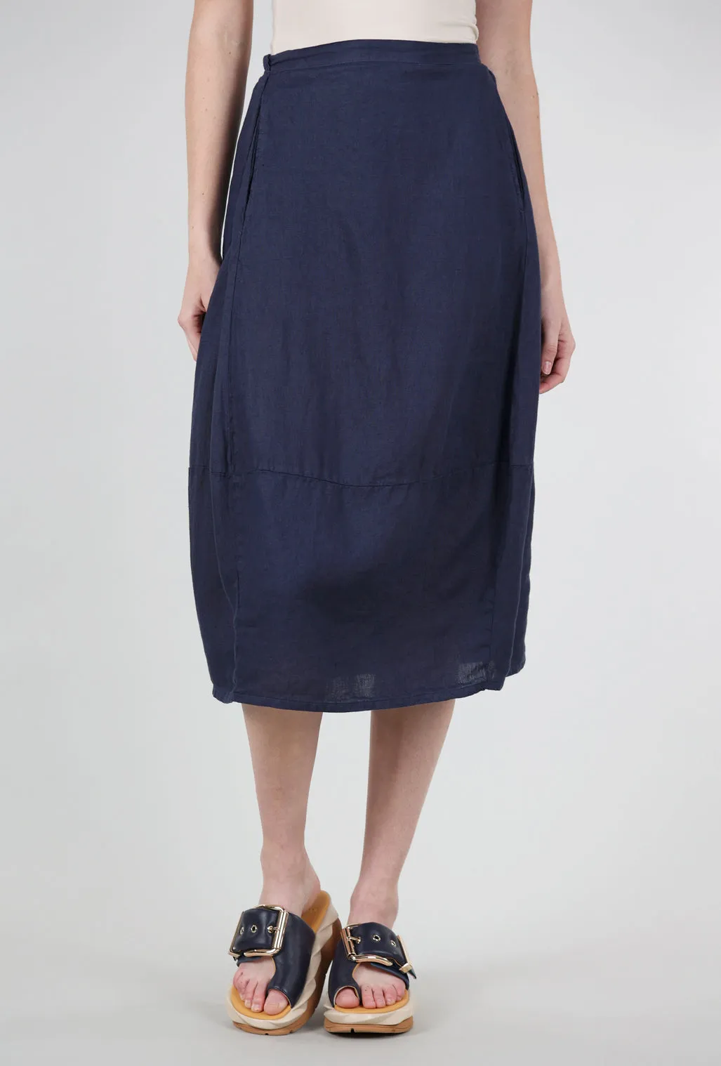 Comfortable Feel Breathable Linen Side-Pleat Skirt, Night Sky