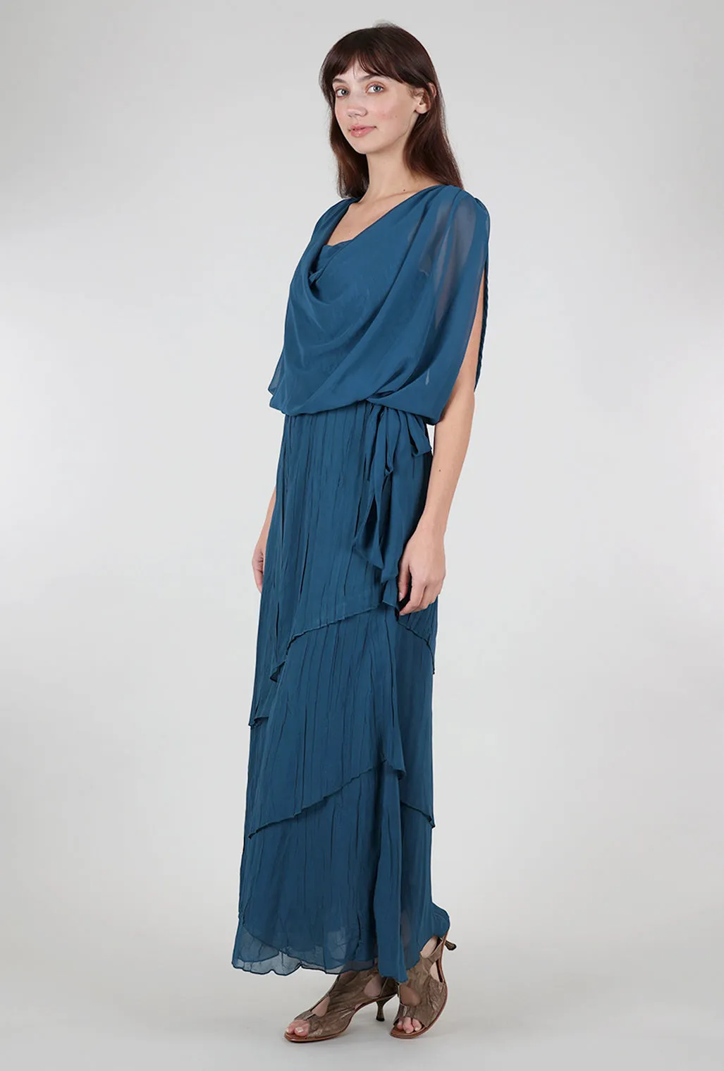 Long Blouson Dress, Moroccan Blue Chocolate Tone