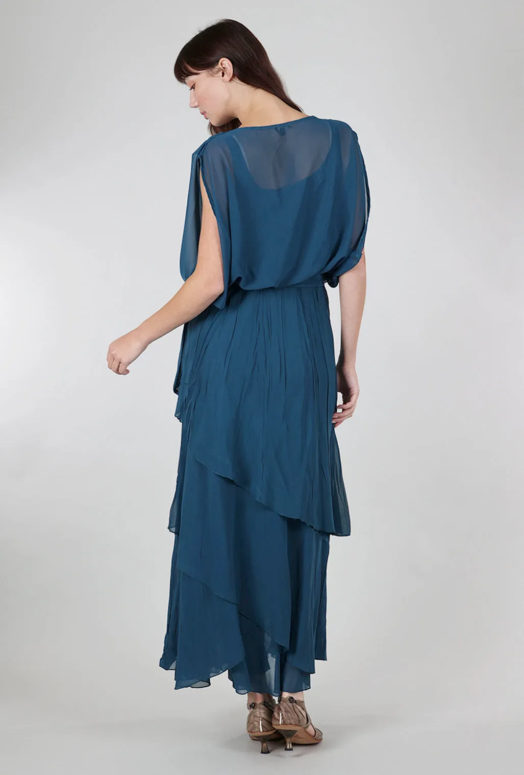 Long Blouson Dress, Moroccan Blue Chocolate Tone