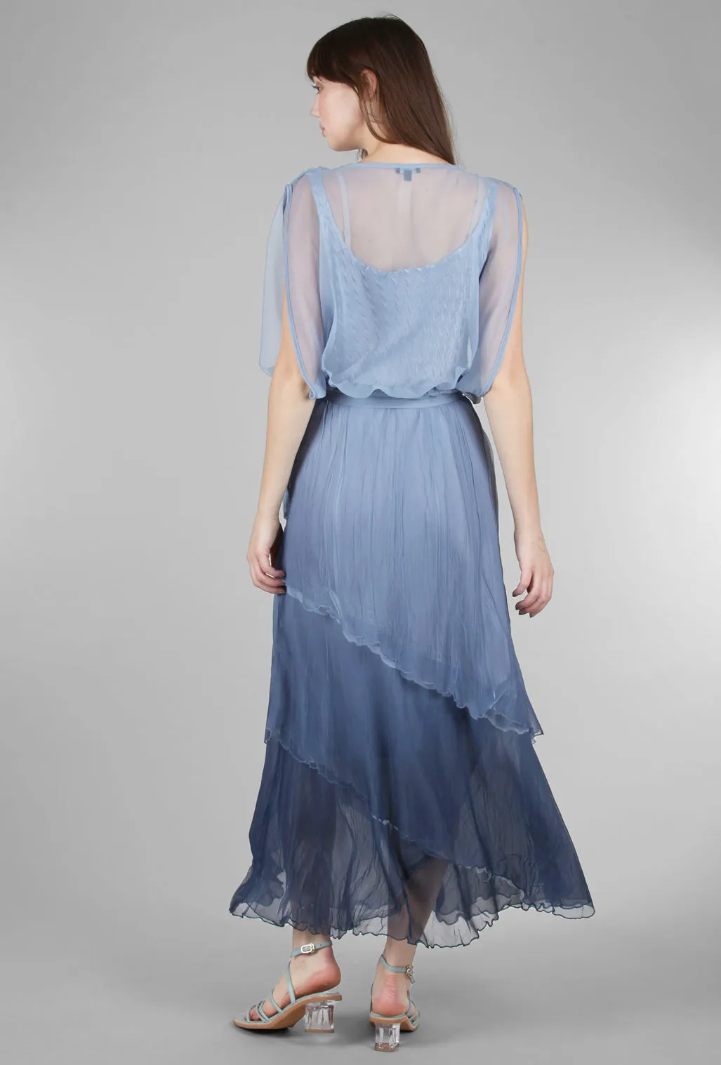 Long Blouson Dress, Persian Violet Sheer Panel