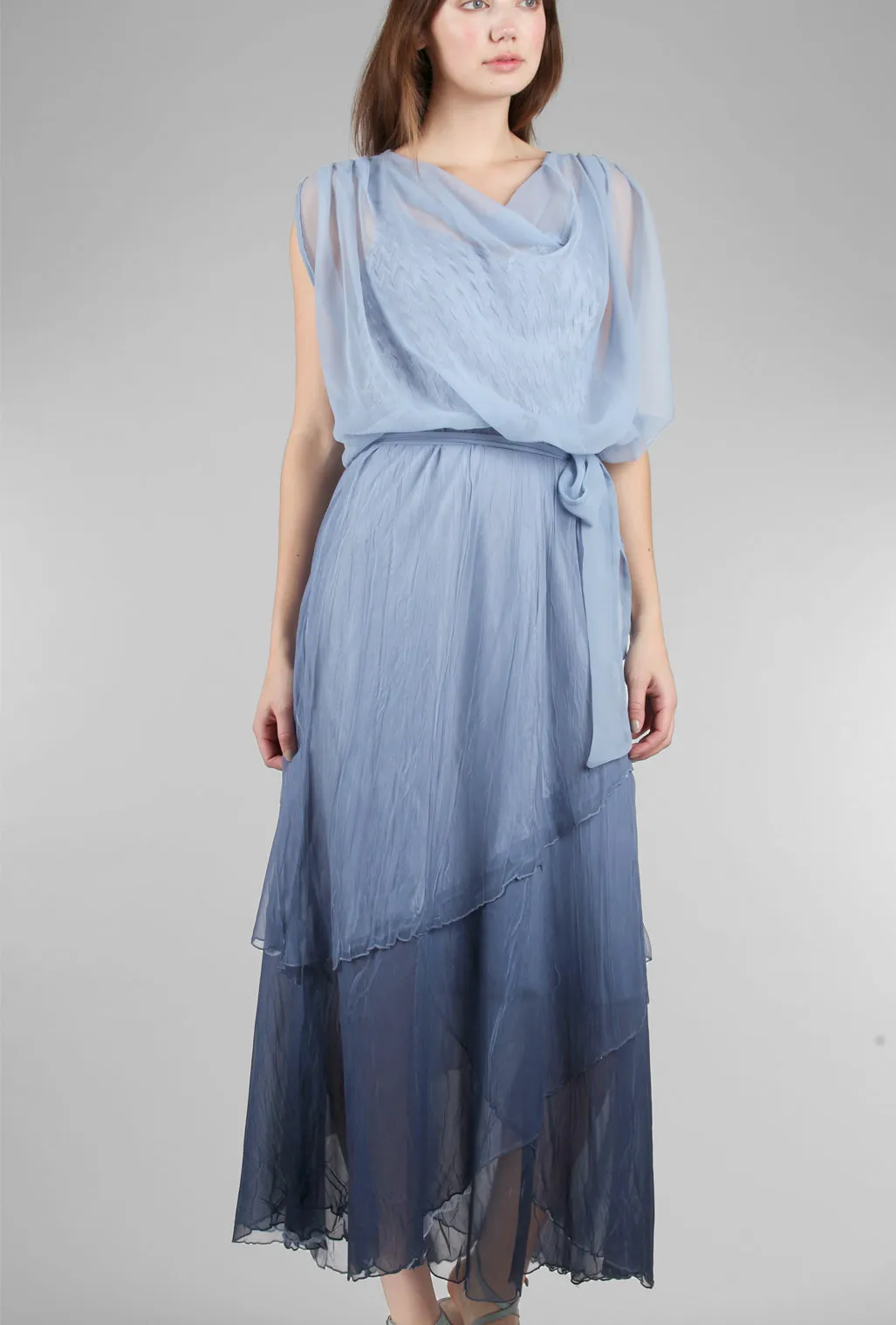 Long Blouson Dress, Persian Violet Sheer Panel