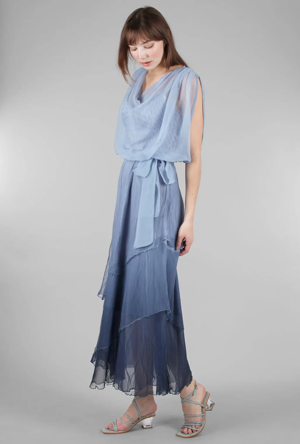Long Blouson Dress, Persian Violet Sheer Panel