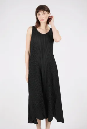 Long Estrella Dress, Black Cinched-Waist Sleek Layer