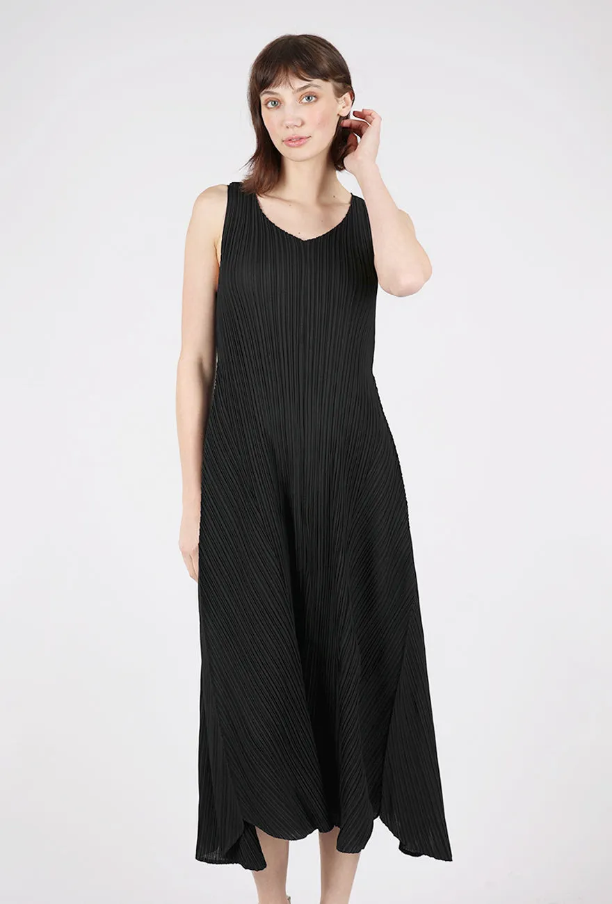 Long Estrella Dress, Black Cinched-Waist Sleek Layer