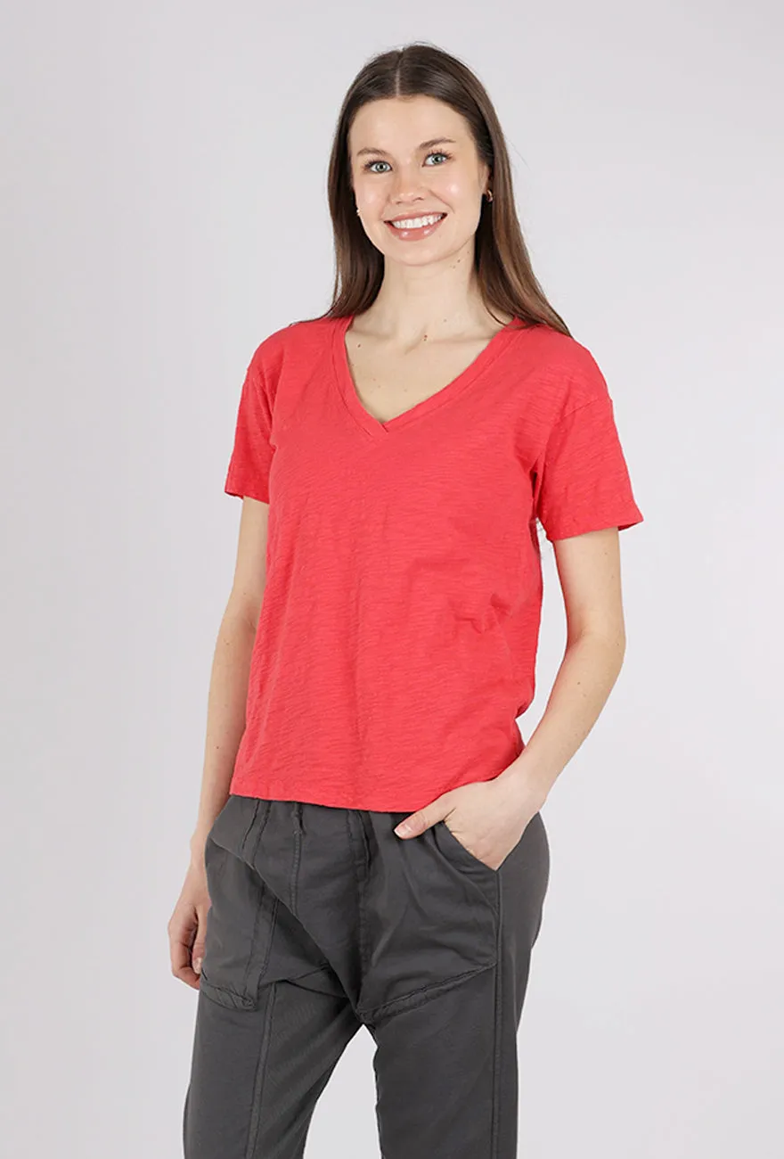 long - lasting S/S V-Neck Boxy Tee, Glazed Cherry