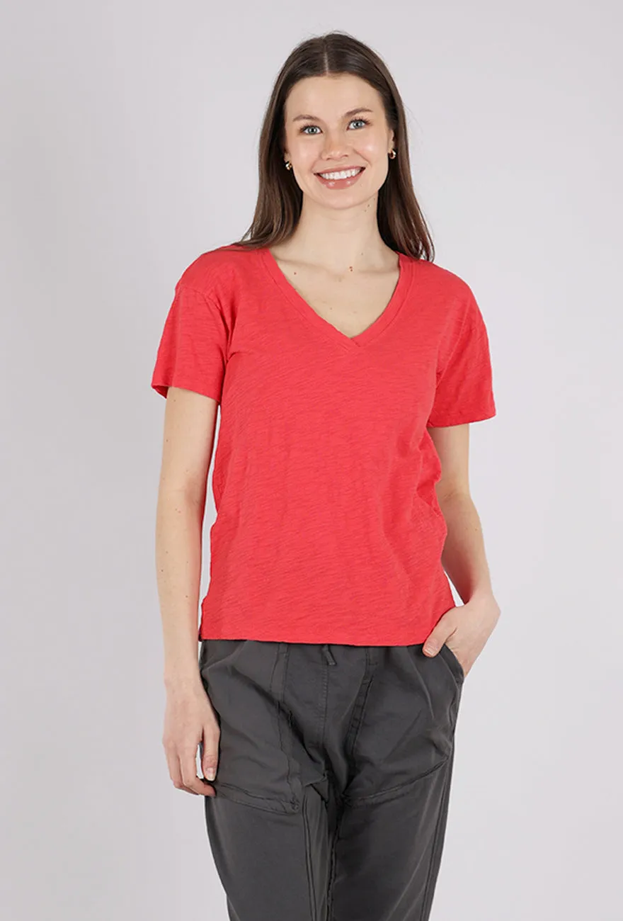 long - lasting S/S V-Neck Boxy Tee, Glazed Cherry