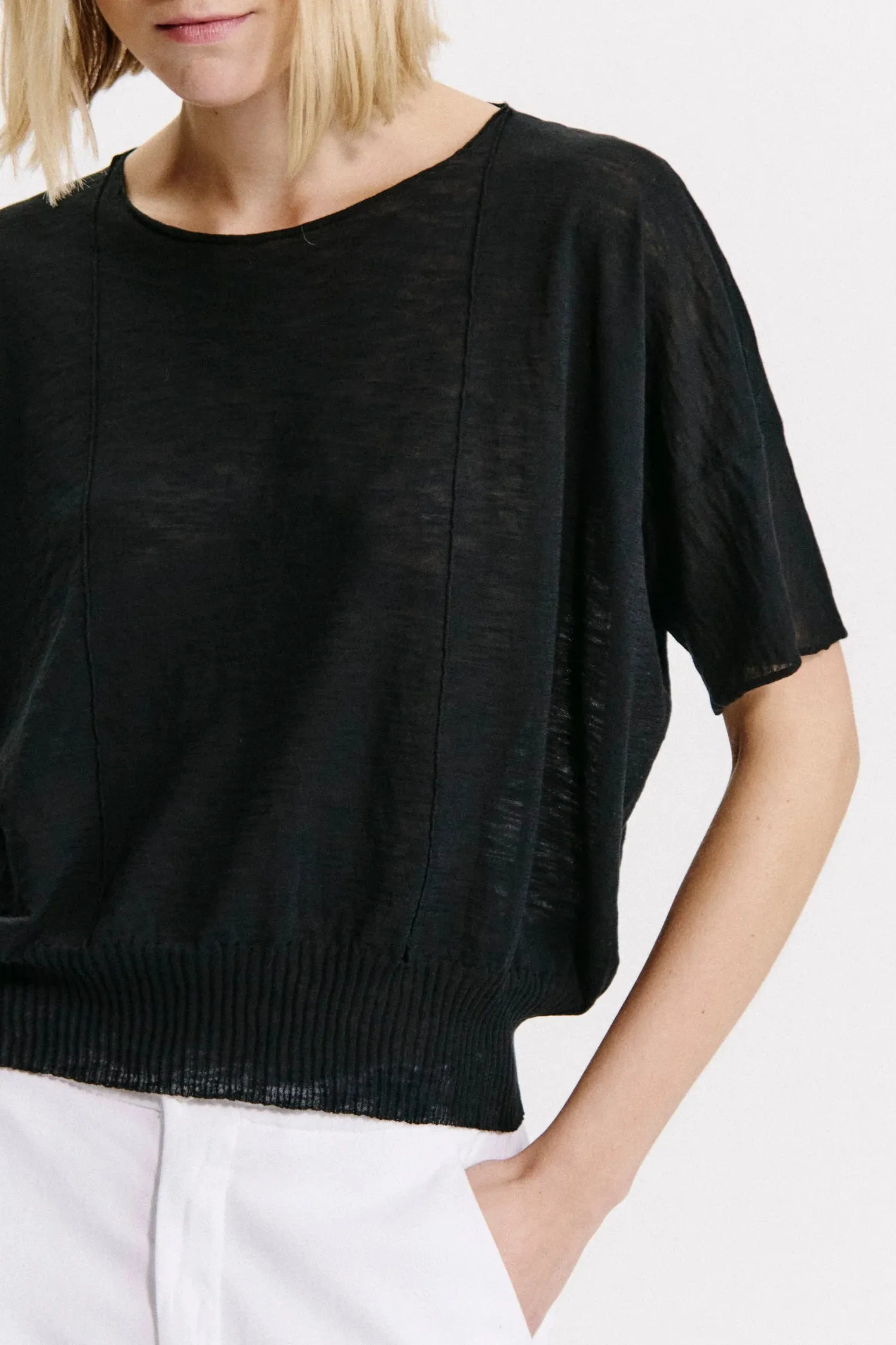 Long Sleeve SS Black Crop Knit
