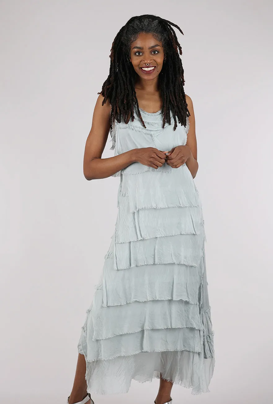 Long Tattered Tiers Dress, Silver Refined Vibe