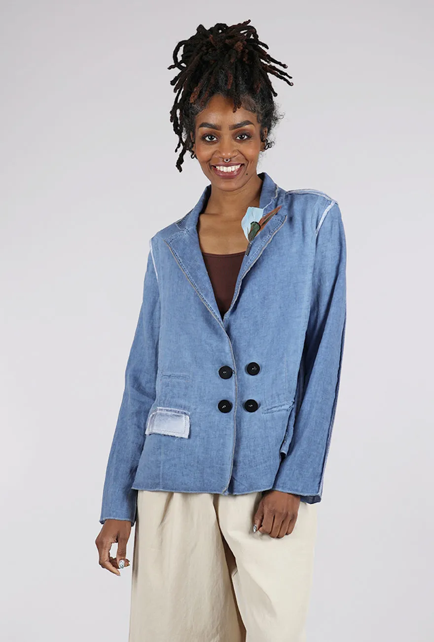 Weather Smart Look Thick Fabric Lonnie Linen Jacket, Blue