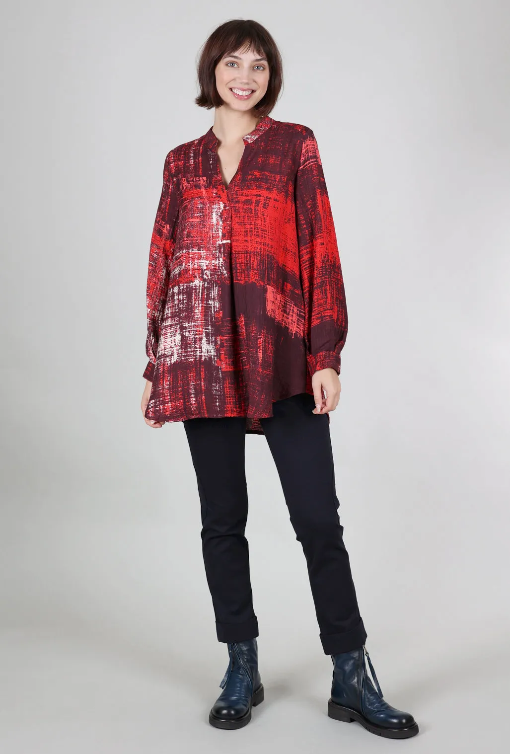Loose Fit Tamra Tunic Blouse, Red/Plum