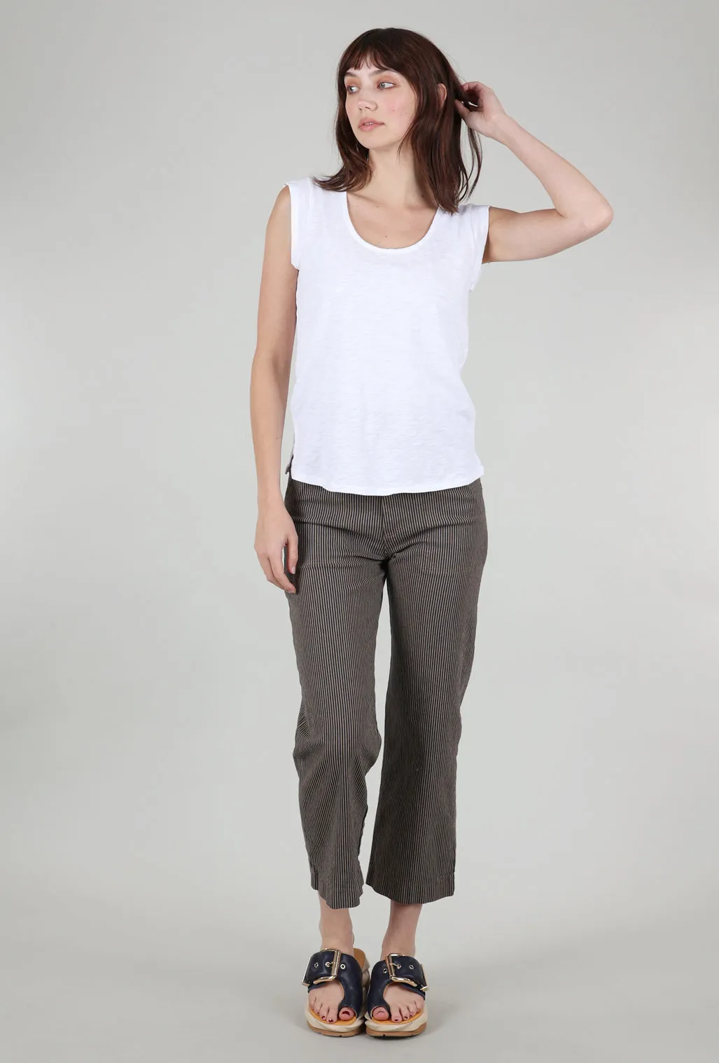 Loungewear Cap-Sleeve Scoop-Neck Tee, White