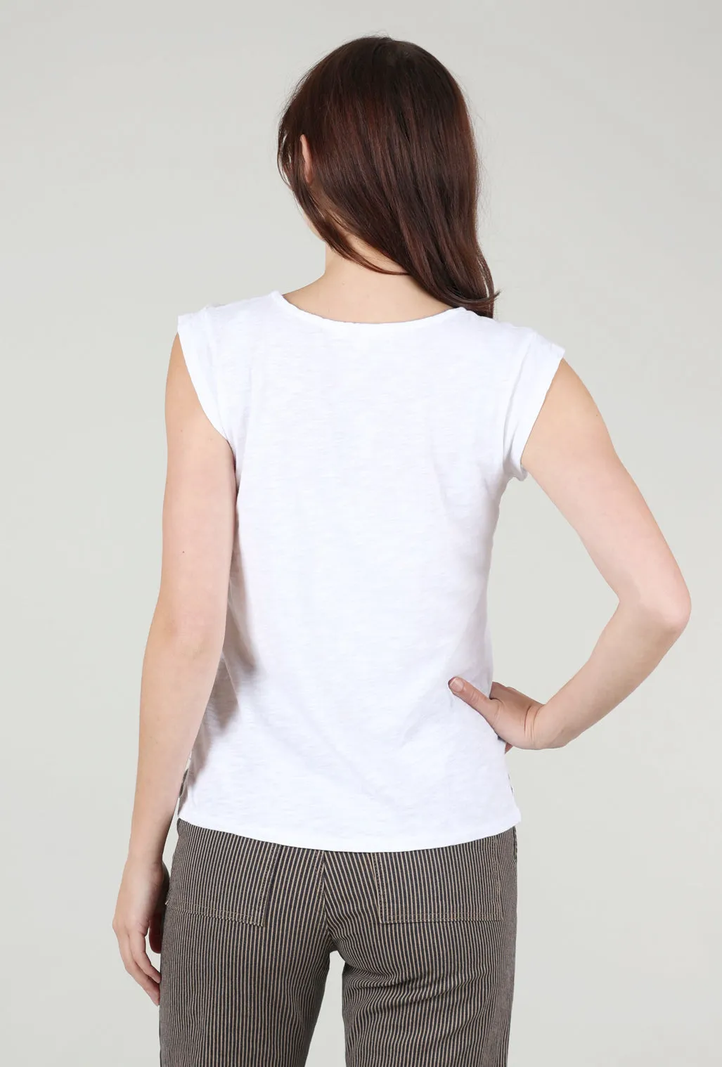 Loungewear Cap-Sleeve Scoop-Neck Tee, White