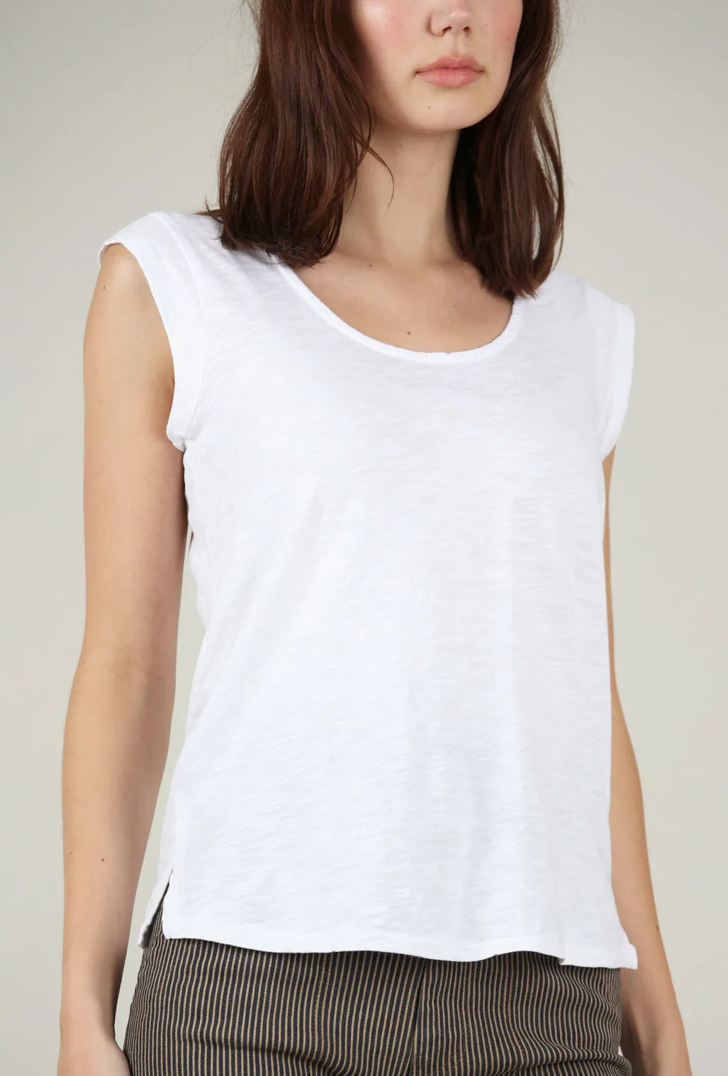 Loungewear Cap-Sleeve Scoop-Neck Tee, White
