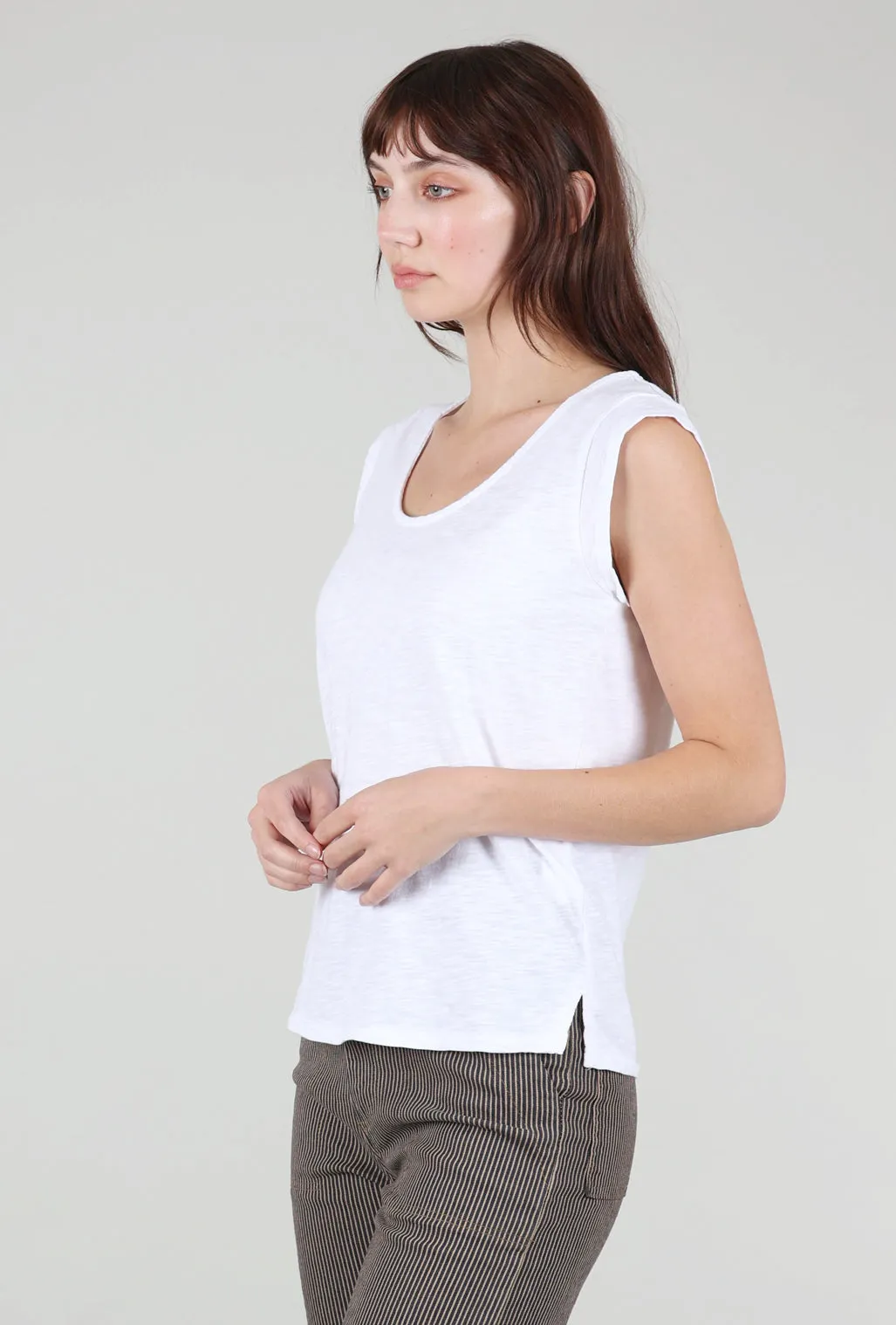 Loungewear Cap-Sleeve Scoop-Neck Tee, White