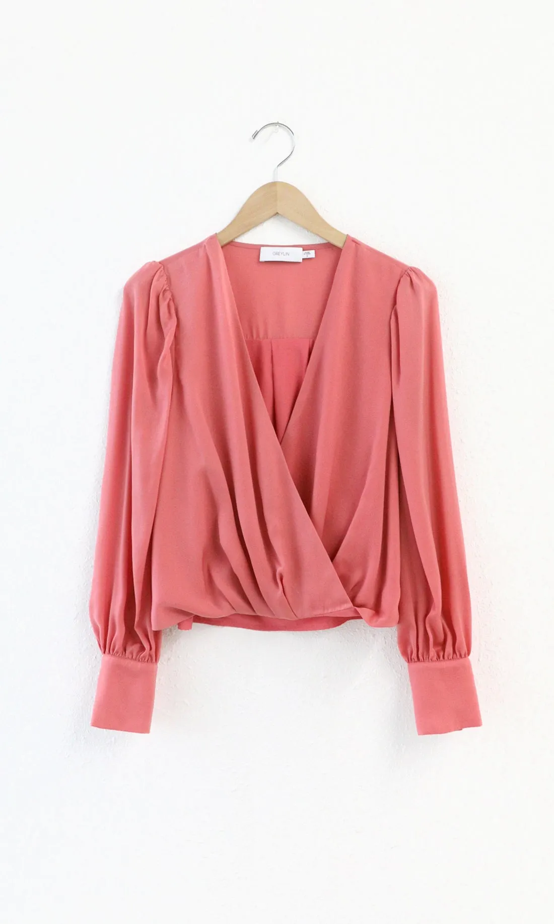 Lourdes Wrap Front Cuffed Blouse Modern Spring