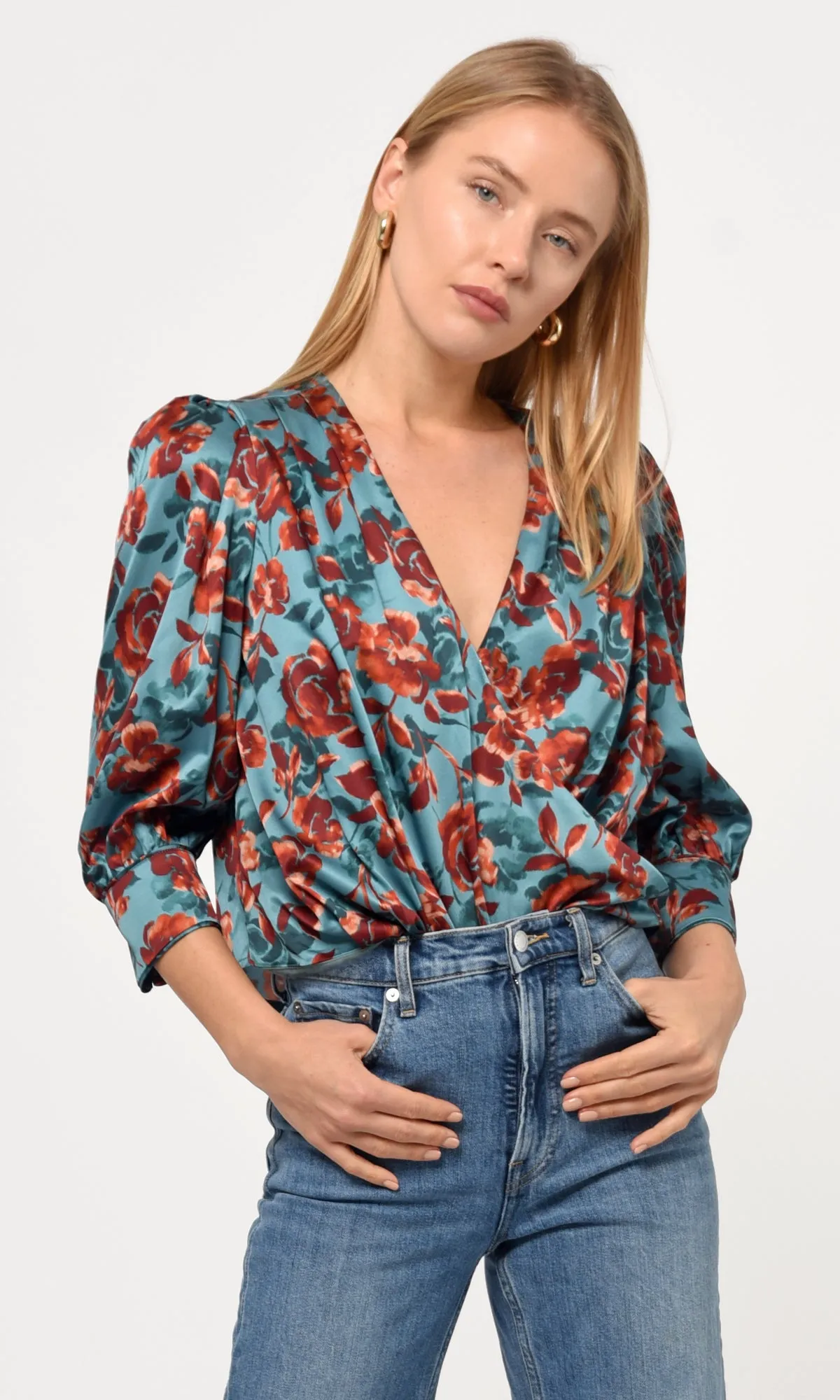 Lourdes Wrap Front Eco Satin Blouse Casual Comfort