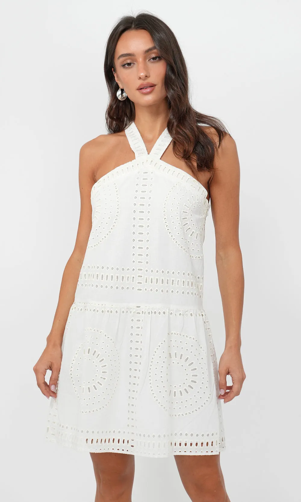 Louvie Eyelet Halter Mini Dress Beach Gear