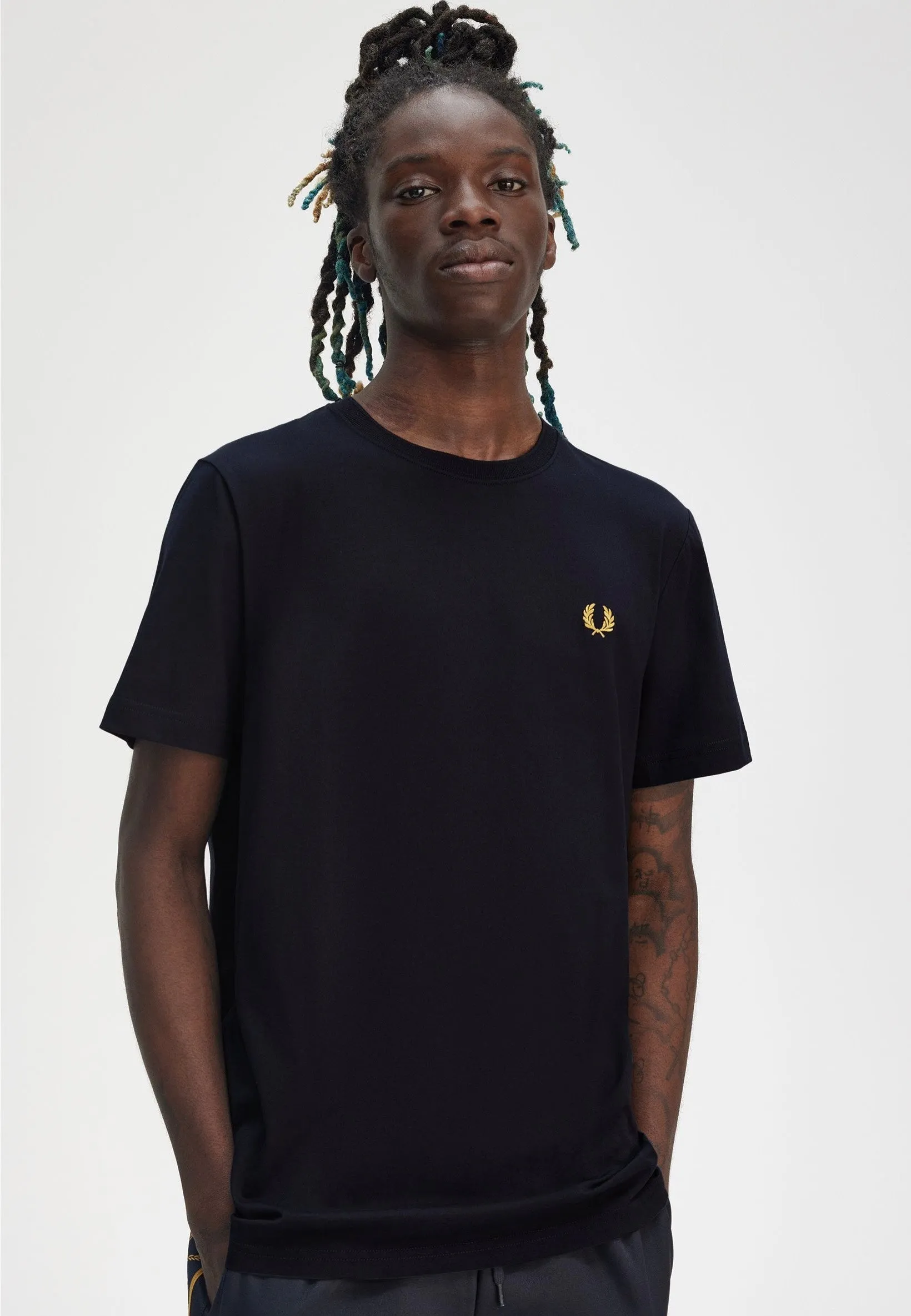Fred Perry - Crew Neck Navy/Honeycomb - T-Shirt Fashionable Choice Long sleeved warmth