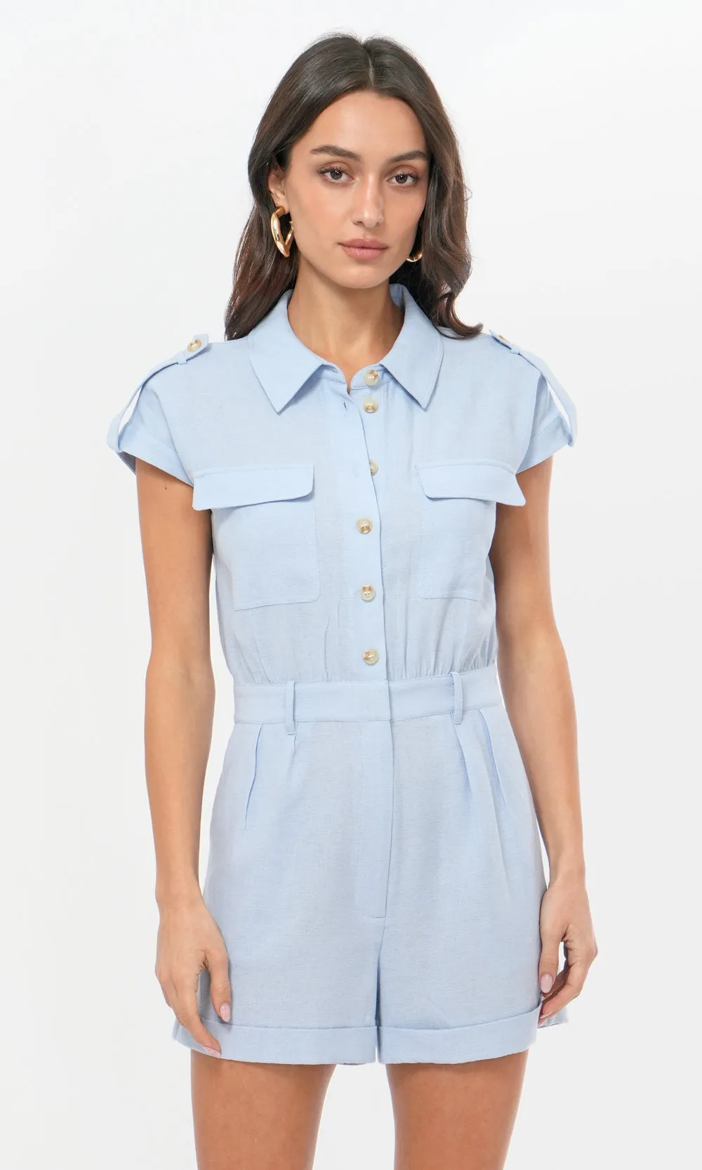 Ludi Linen Blend Button Down Romper Cozy Feel