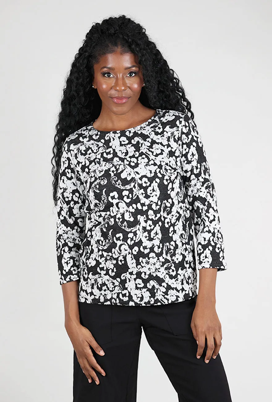 Thick Fabric Jacquard Print Boatneck Top, Laundered