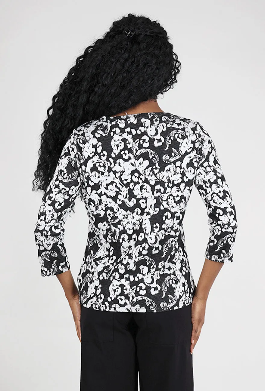 Luxurious Feel Jacquard Print Boatneck Top, Laundered