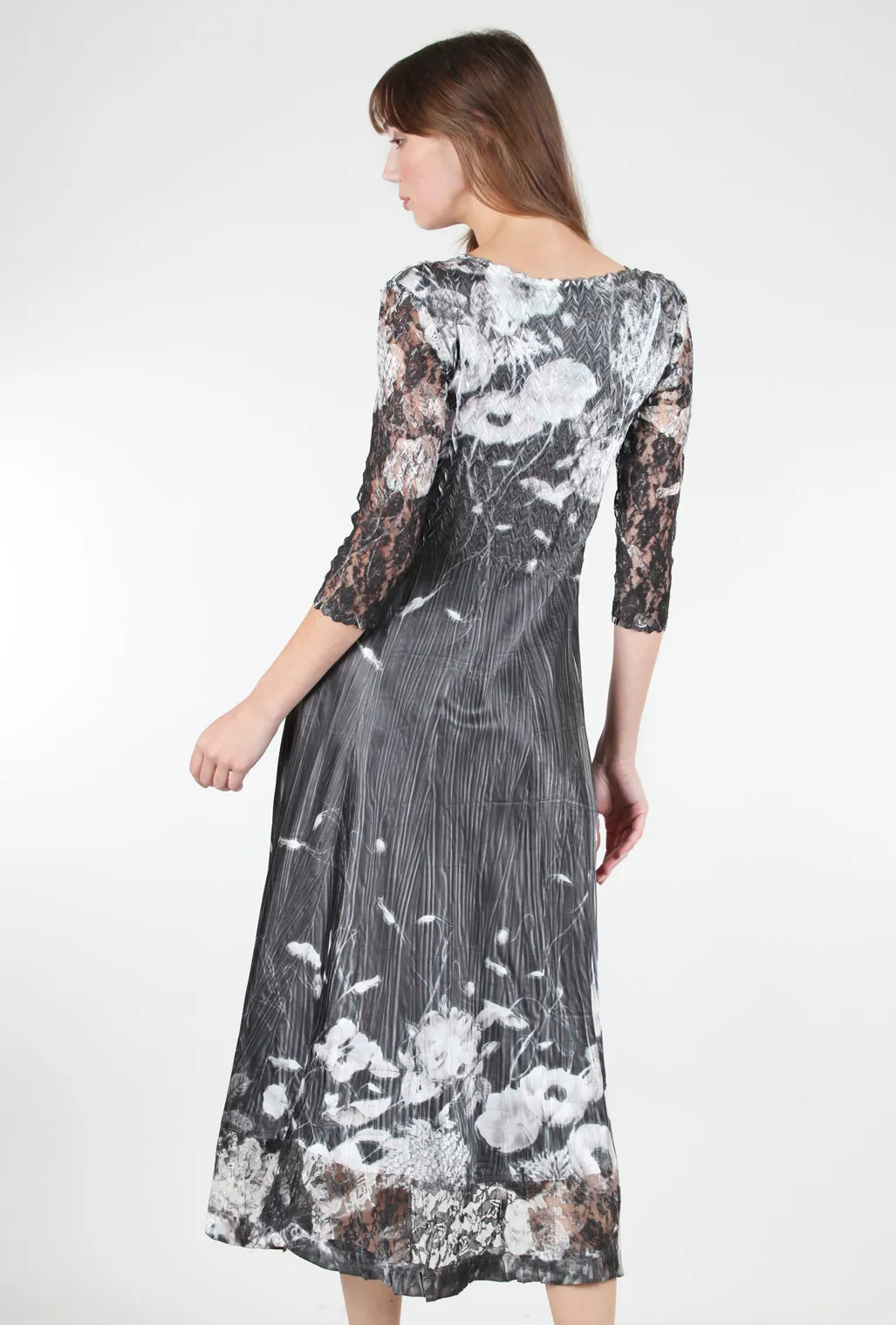 Luxury Outfit Lace Sleeve Charmeuse Dress, Black Opium