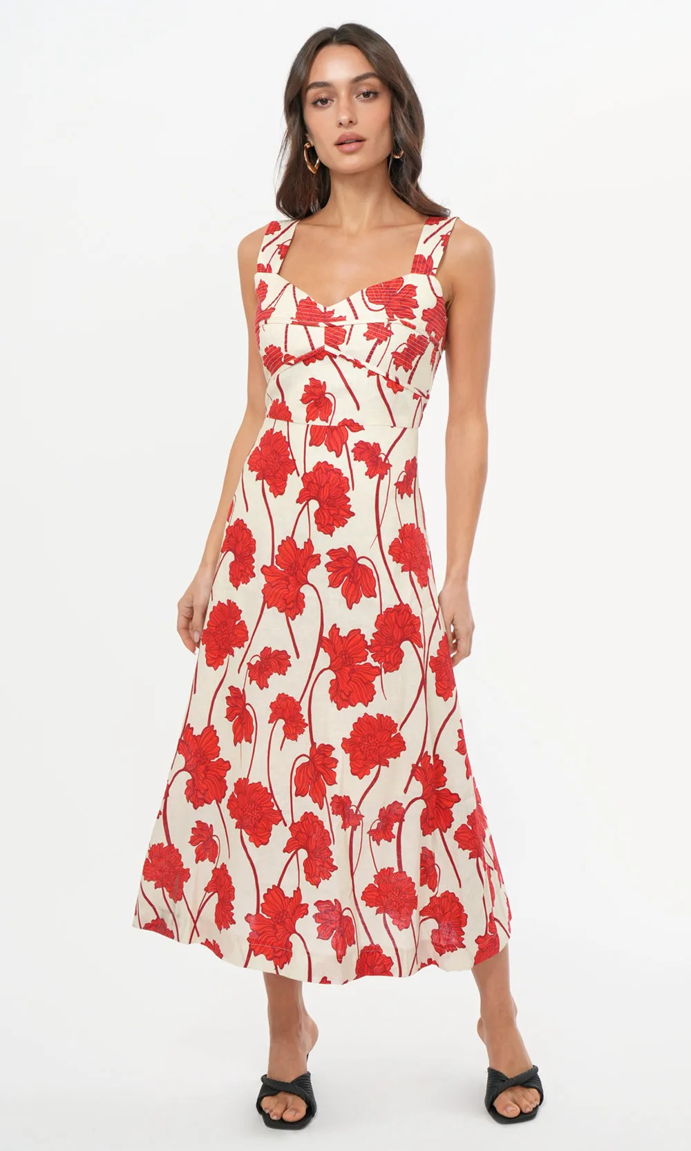 Madi Linen Sweetheart Neck Midi Dress Cocktail Attire