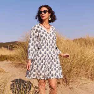 Makena Navy Cotton Tiered Dress Vibe Style Shine Skin