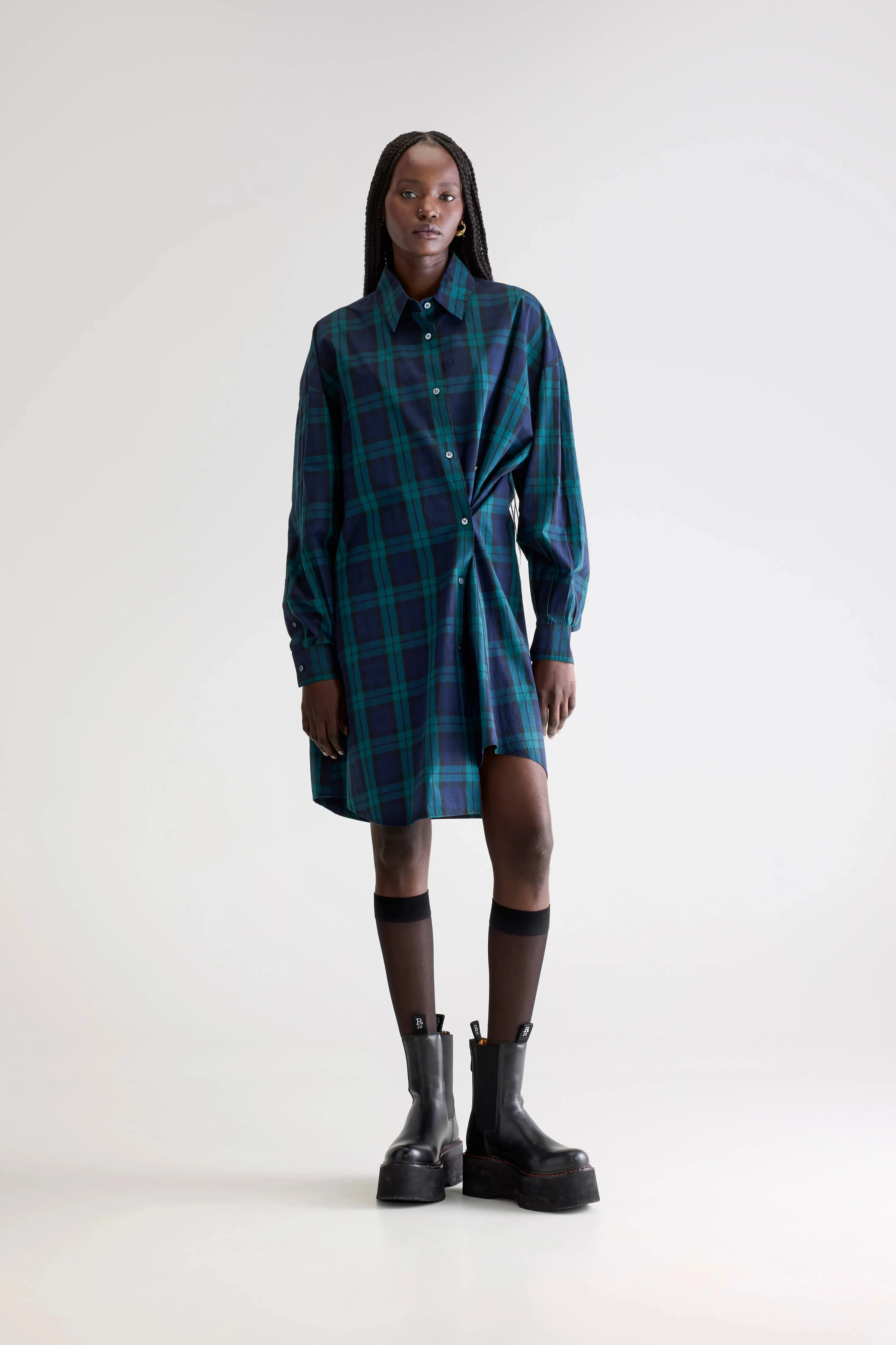 Mandarin Collar Grappa shirt dress (252 / W / CHECK E)