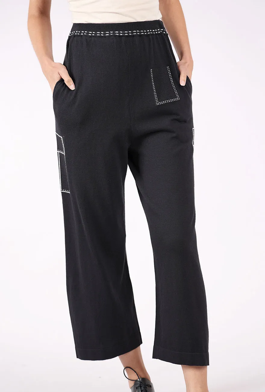 Mango Knit Pants, Navy Adjustable Waistband