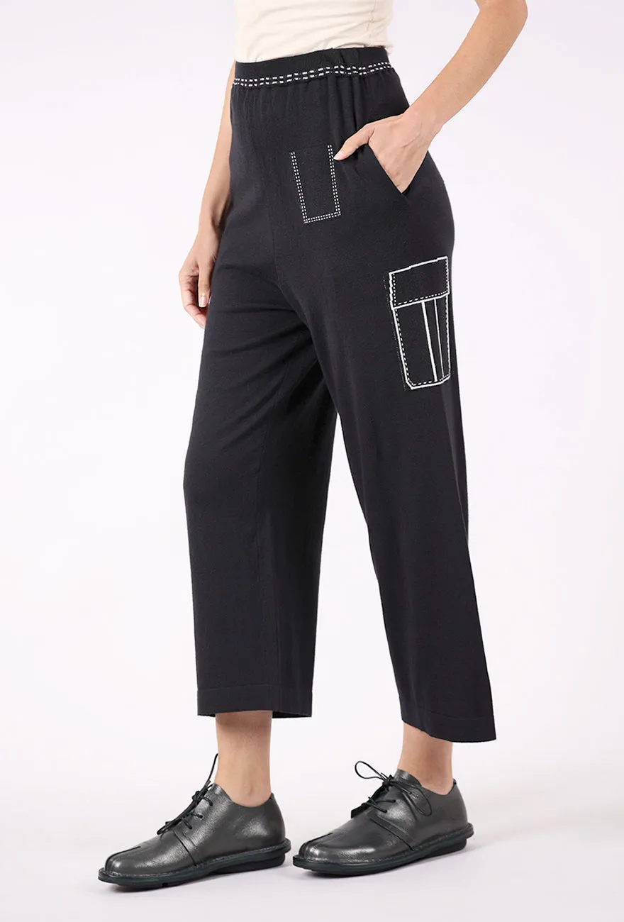 Mango Knit Pants, Navy Adjustable Waistband