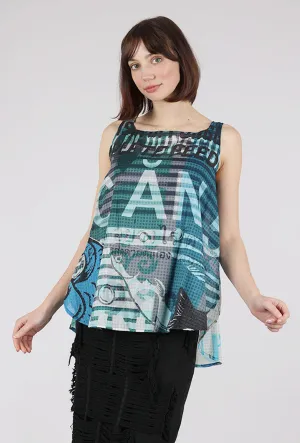 Stylish and Easygoing Preppy Market Day Tank, Aqua Multi