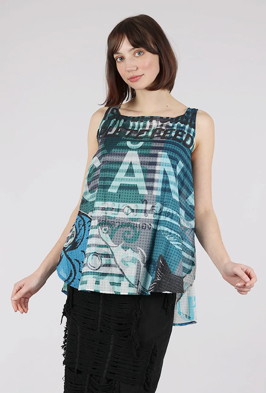 Stylish and Easygoing Preppy Market Day Tank, Aqua Multi