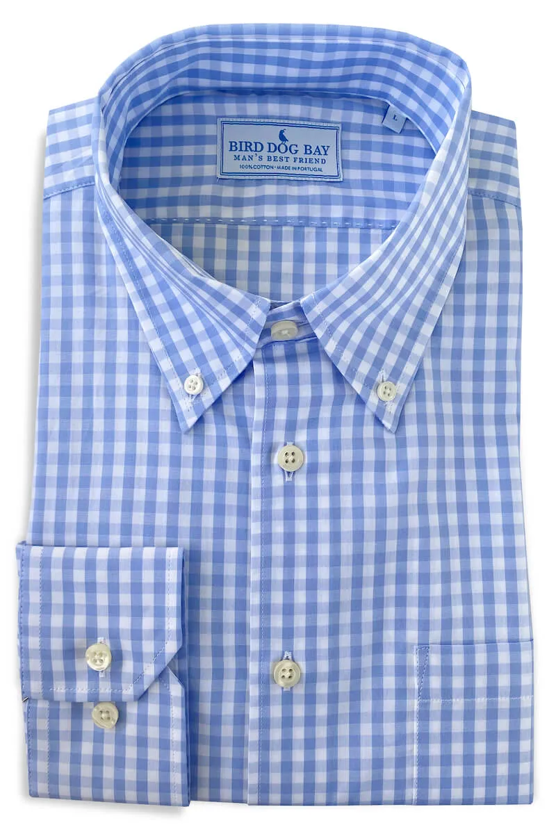 Mason: Woven Cotton Shirt - Blue/White Hidden Placket Minimal