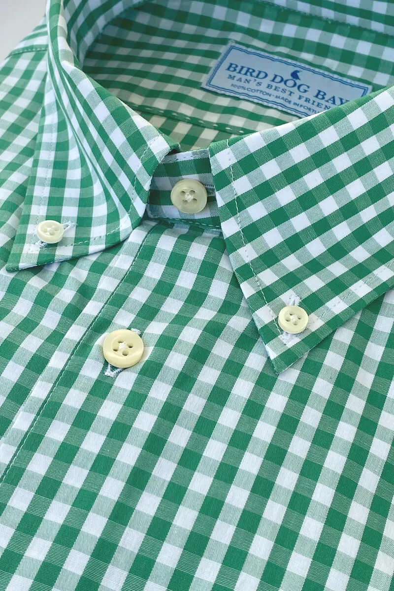 American style Short Length Mason: Woven Cotton Shirt - Green/White
