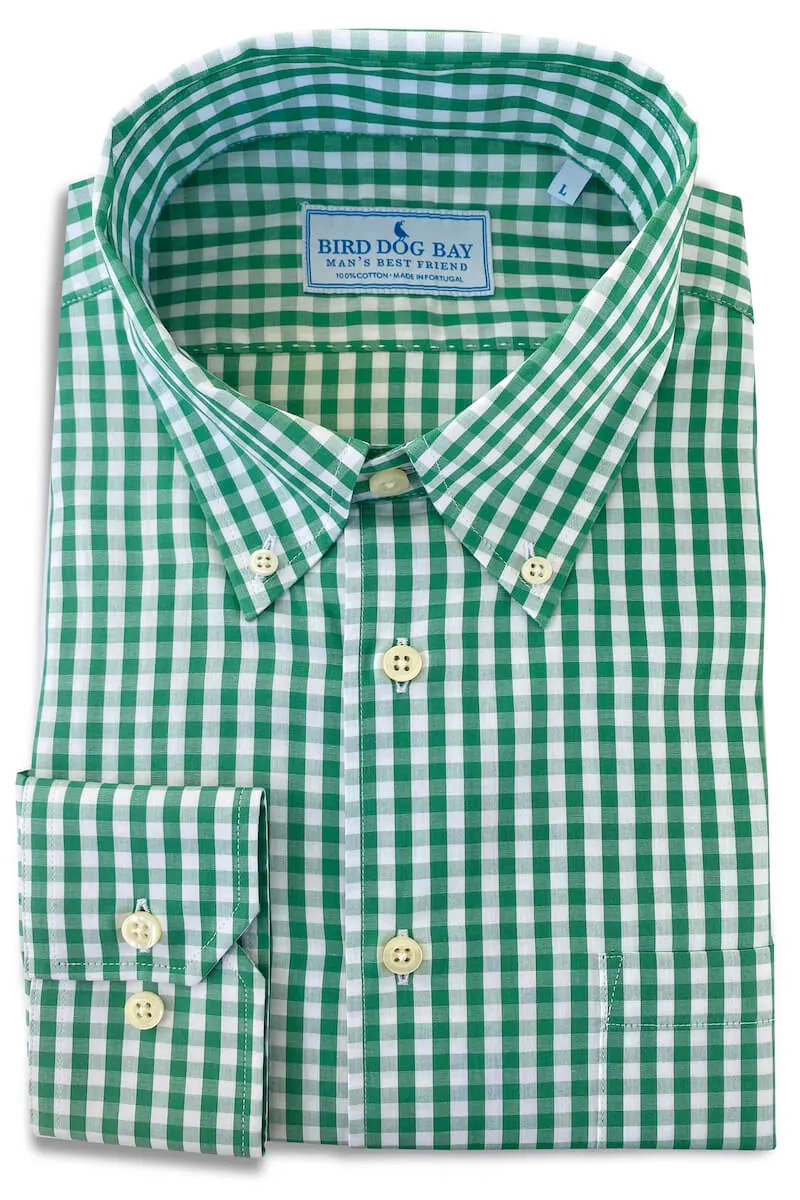 Mason: Woven Cotton Shirt - Green/White climb view