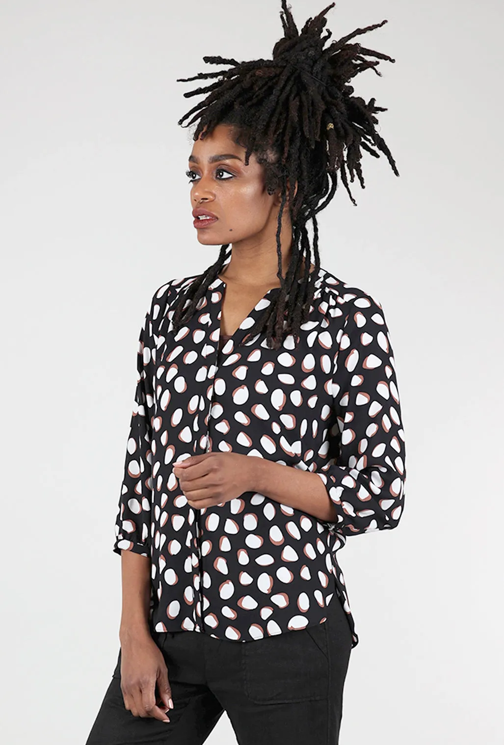 Matilda Dot Blouse, Black Animal Print
