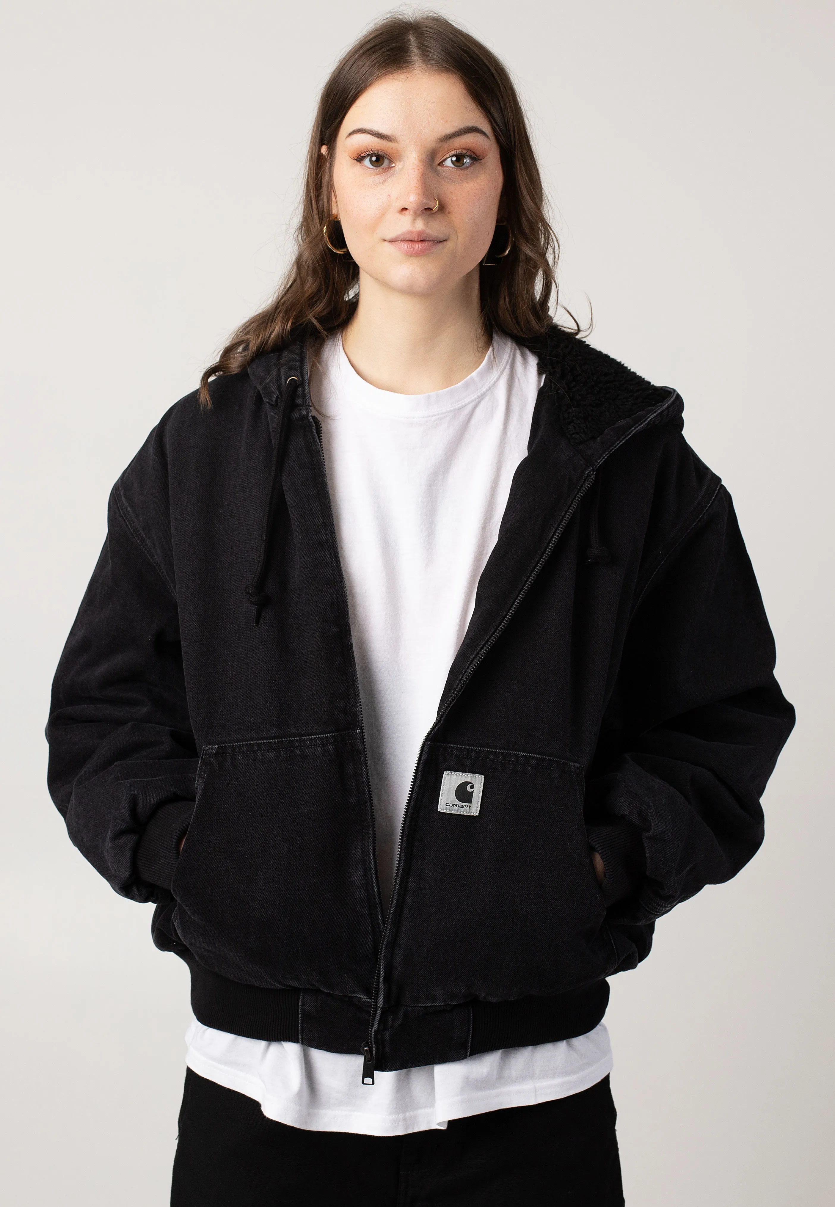 Matte Finish Carhartt WIP - W' Og Active Stone Washed Black - Jeans Jacket