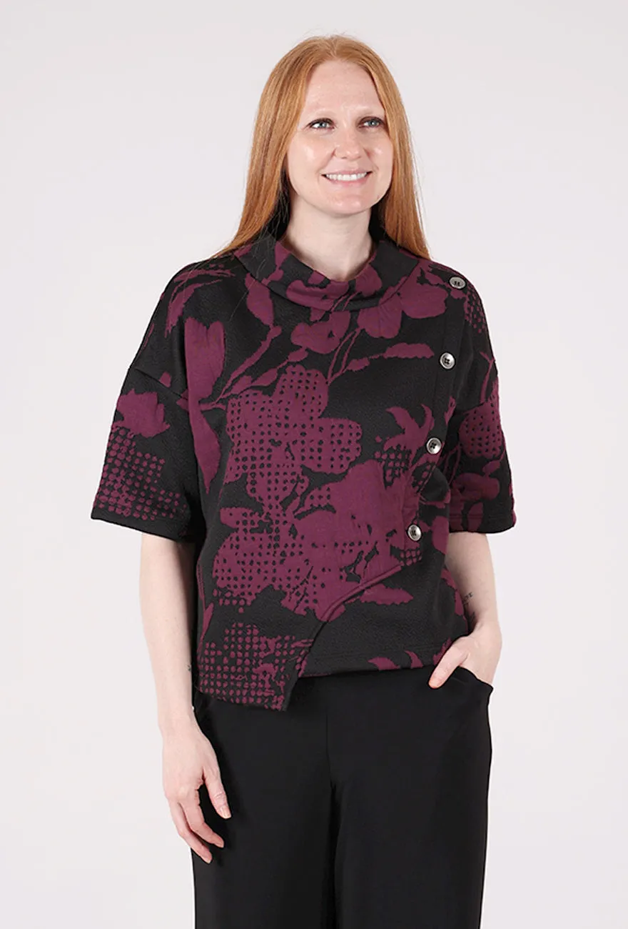 Melody Top, Sangria three-quarter sleeve beaded embellishment