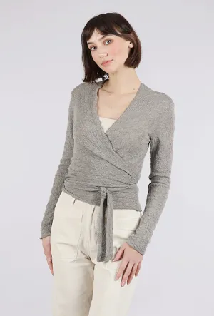 Merino Bubble Wool Wrap Top, Elephant Melange Winter office attire Casual evening sweater