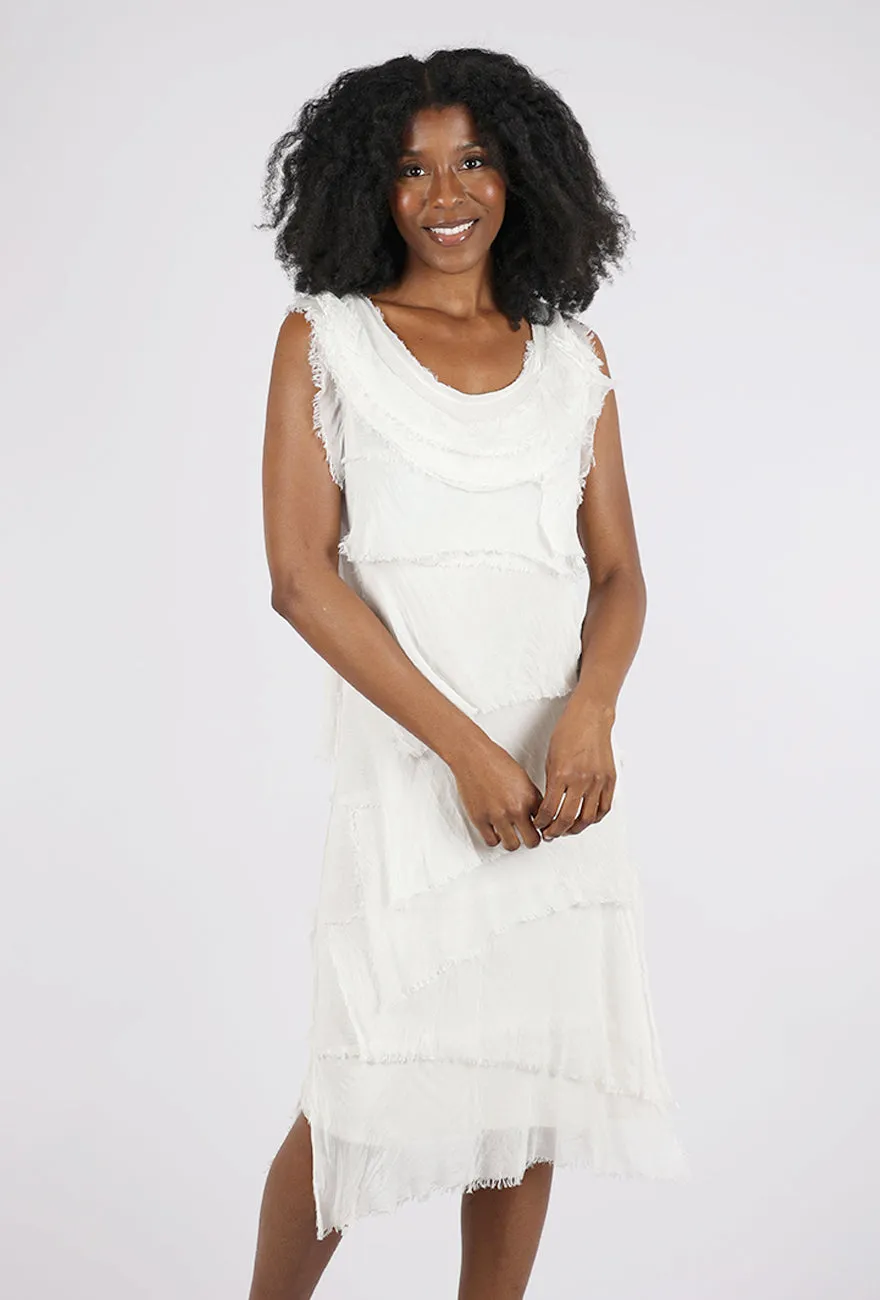 Summer Mood Fit Vibe Tattered Tiers Mid-Length Dress, Beige
